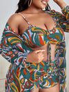 3 Pieces Large Size Bikini 2025 Printed Swimsuit Women & Kimono Drawstring Front Swimwear Female Bathing Swimming Suit Beachwear - Flawda Baby Enterprises