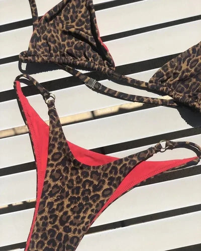 Sexy Leopard Bikini Suit Women Strap Push Up Swimsuit Three Points Bikini Low Waist Swimwear Women Summer Backless Beachwear - Flawda Baby Enterprises